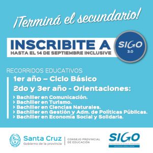 Educación recuerda que la inscripción virtual para cursar en el SIGO 3.0 cierra el próximo lunes