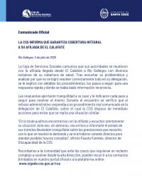 La Caja de Servicios Sociales garantiza cobertura integral a afiliada de El Calafate