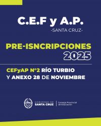 Se encuentran abiertas las pre-inscripciones cursos 2025 en el CEFyAP N°2 Río Turbio y Anexo 28 de Noviembre