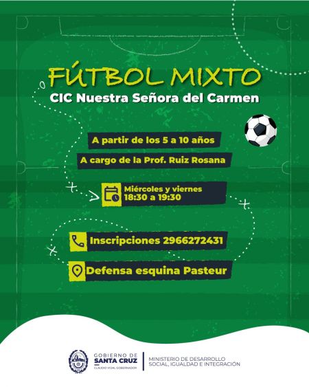 Vení a jugar: el CIC Nuestra Señora del Carmen cuenta con fútbol mixto para niñas y niños de 5 a 10 años