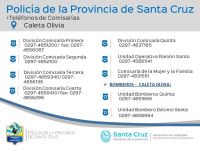 El Gobierno informa teléfonos útiles de Comisarías de Caleta Olivia