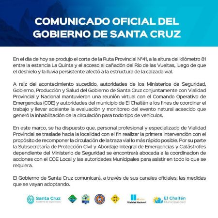 Comunicado oficial del Gobierno de Santa Cruz