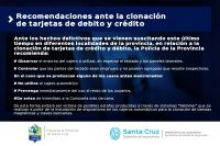 Recomendaciones de la Policía de Santa Cruz ante la clonación de tarjetas de débito y crédito