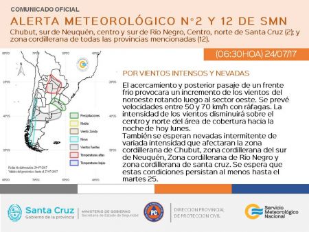 Alertas por Vientos Fuertes y Nevadas