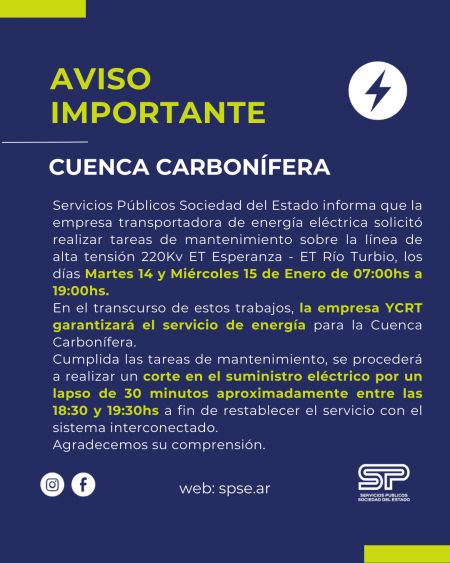 Comunicado de Servicios Públicos para la Cuenca Carbonífera