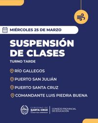 Educación suspende las clases en el turno tarde en cuatro localidades de Santa Cruz