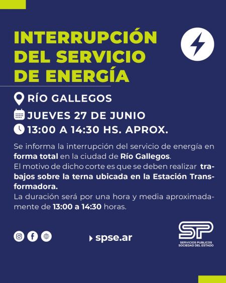 Interrupción del servicio de energía en Río Gallegos