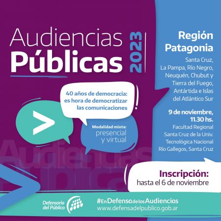 Convocan a la Audiencia Pública de la Región Patagonia 2023 en Río Gallegos
