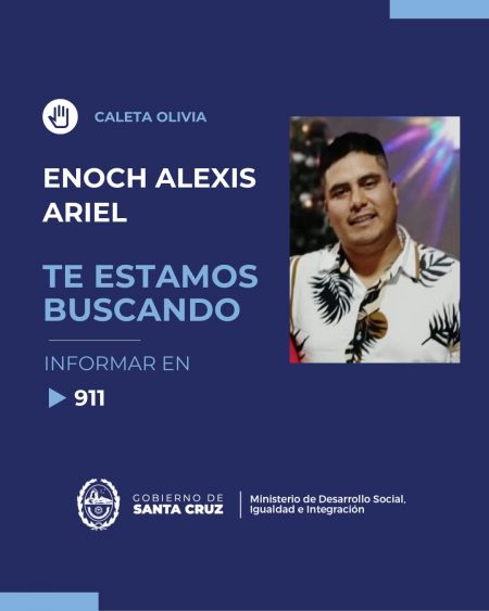 noticiaspuertosantacruz.com.ar - Imagen extraida de: https://noticias.santacruz.gob.ar/gestion/desarrollo-social/item/32683-caleta-olivia-se-solicita-colaboracion-para-dar-con-el-paradero-de-alexis-ariel-enoch