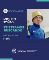 Buscan a Jonás Miqueo en Río Gallegos