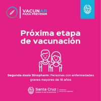 Vacunar para prevenir: Habilitan turnos para la aplicación de segunda dosis de Sinopharm a mayores de 18 años