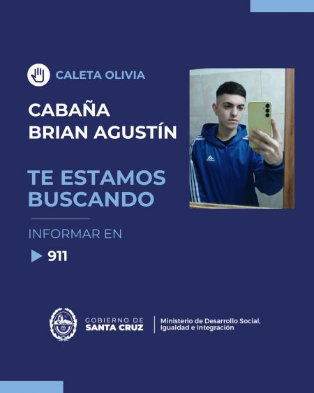 noticiaspuertosantacruz.com.ar - Imagen extraida de: https://noticias.santacruz.gob.ar/gestion/desarrollo-social/item/32313-te-estamos-buscando-brian-agustin-cabana-esta-extraviado-en-caleta-olivia