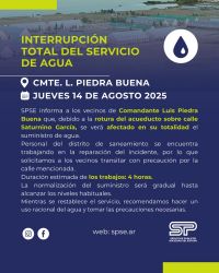 Interrupción de suministro de agua en Piedra Buena
