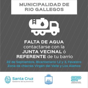 Servicios Públicos realizará entrega de agua potable en barrios de Río Gallegos