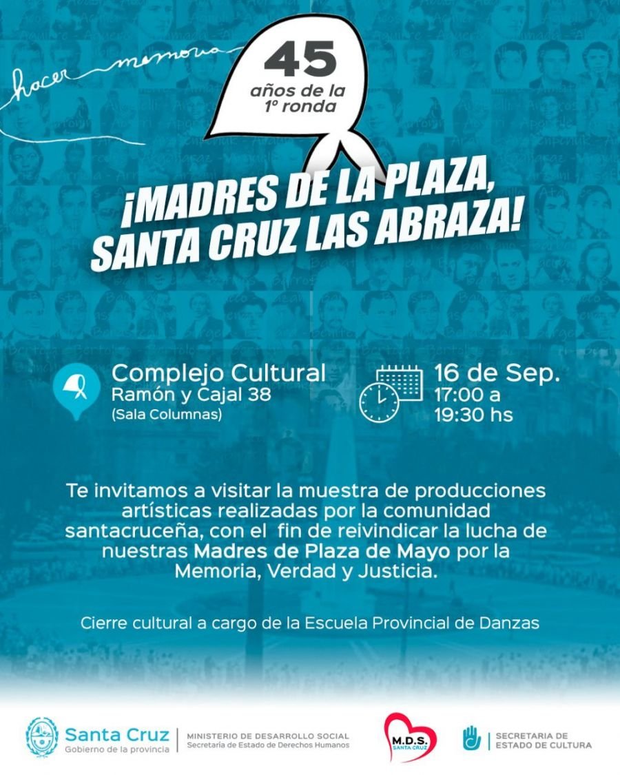 La muestra "Madres de la Plaza, Santa Cruz las Abraza” se realizará este viernes