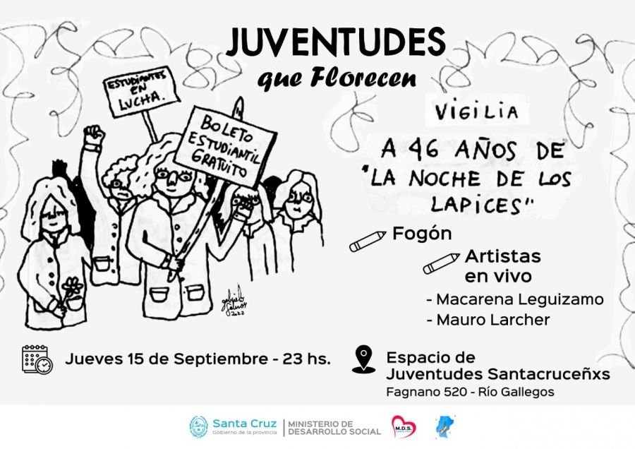 El Gobierno Provincial invita a participar de la Vigilia a 46 Años de “La Noche de los Lápices”