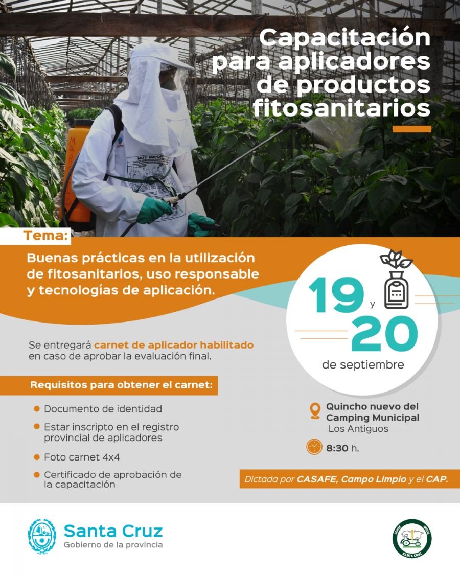 Capacitarán a aplicadores de productos fitosanitarios en Los Antiguos