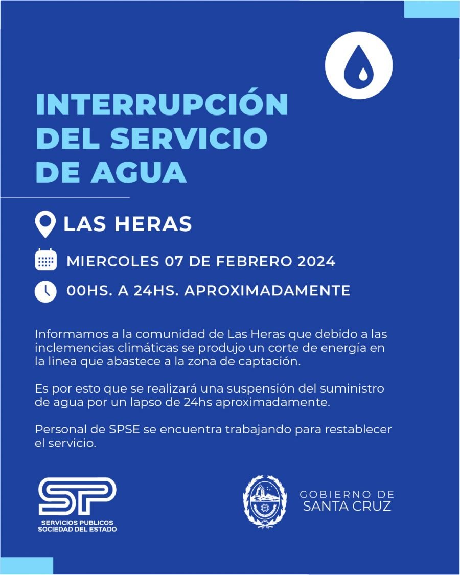 Interrupción del suministro de agua en Las Heras