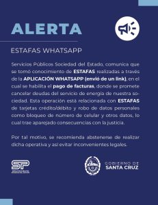 Servicios Públicos advierte sobre estafas por WhatsApp