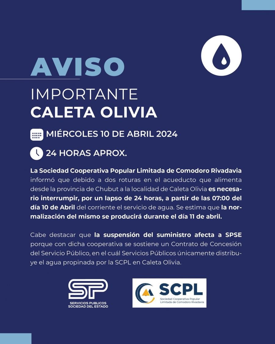 Interrupción del Servicio de Agua en Caleta Olivia