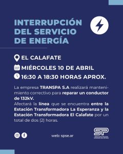 Comunicado importante: Interrupción del Servicio de Energía en El Calafate