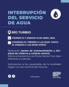 Información importante: Interrupción del Servicio de Agua en Río Turbio