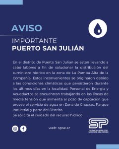 Puerto San Julián: Realizan tareas para solucionar la distribución del suministro hídrico