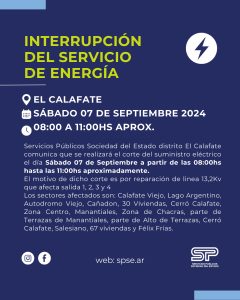 Se informa interrupción de energía en El Calafate