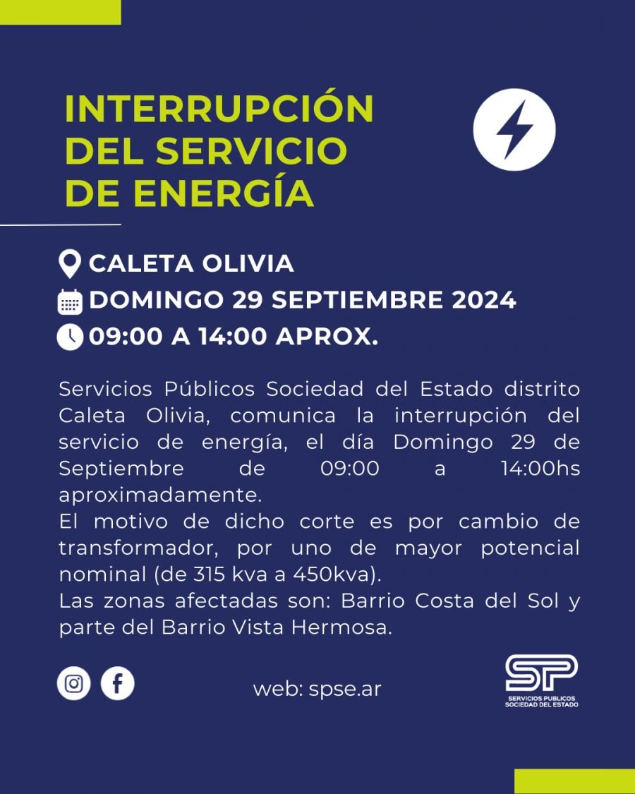 Caleta Olivia: Interrupción del Servicios de Energía