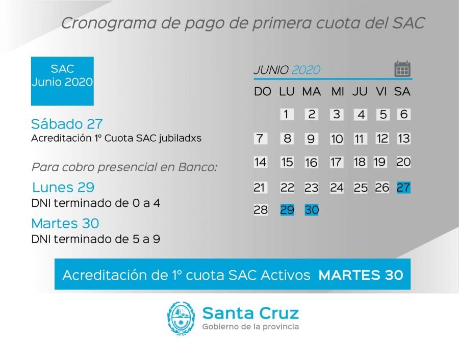 Cronograma de pago de SAC del Estado Provincial y recomendaciones a la comunidad