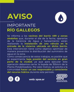 Río Gallegos: Instalan válvula en el Barrio 499 y zonas aledañas