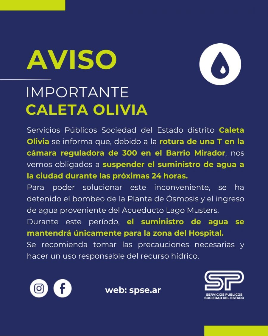 Caleta Olivia: Comunicado Servicios Públicos