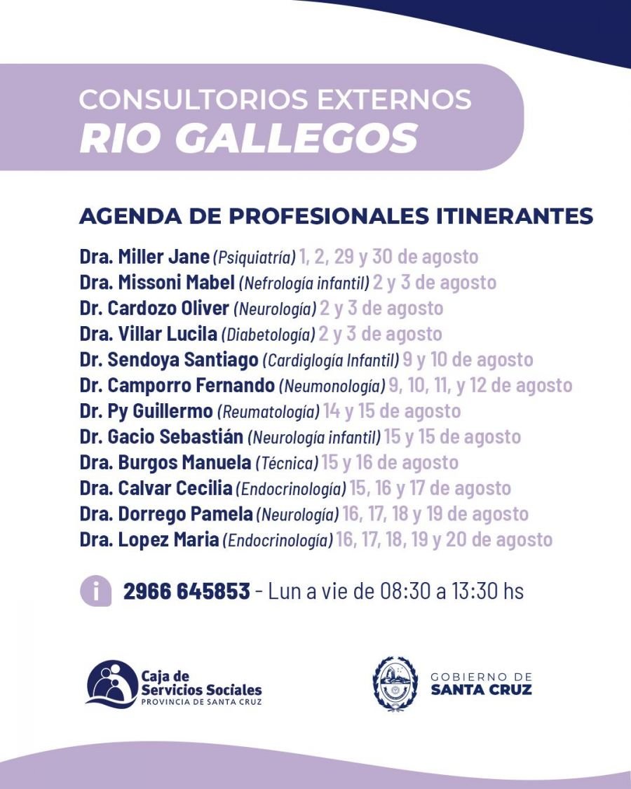Agosto en los Consultorios Externos de la CSS en Caleta Olivia y Río Gallegos