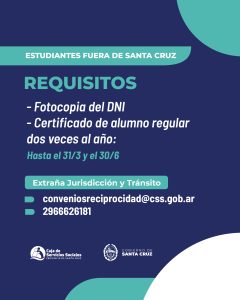 Caja de Servicios Sociales: Recordá actualizar la afiliación de estudiantes fuera de Santa Cruz