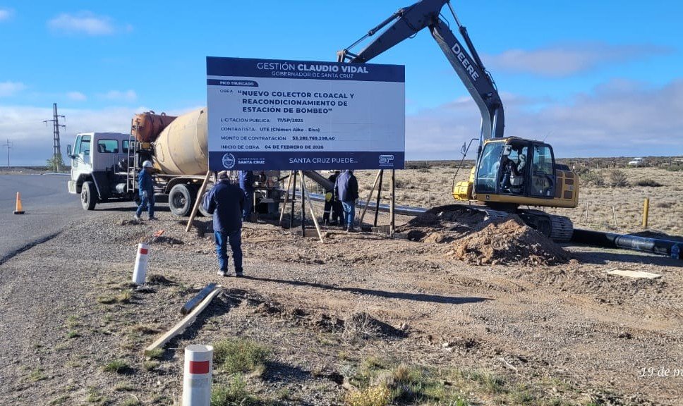 Pico Truncado: inversión de más de $3.285 millones y 51% de avance en el nuevo colector cloacal