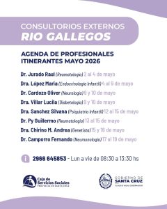 Caja de Servicios Sociales: Conocé la agenda de especialistas itinerantes en Río Gallegos para mayo