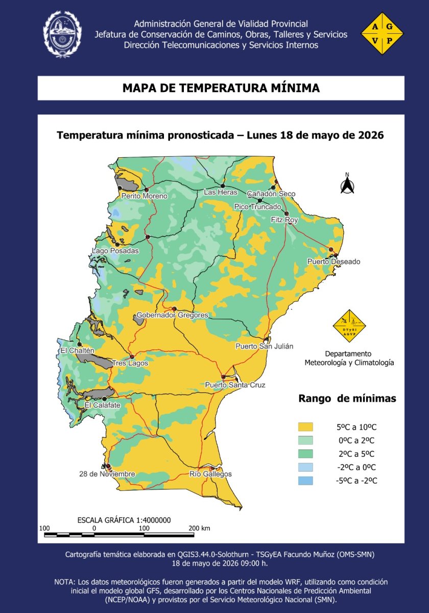 Vialidad Provincial: advierte sobre posibles lluvias débiles y vientos intensos en Santa Cruz