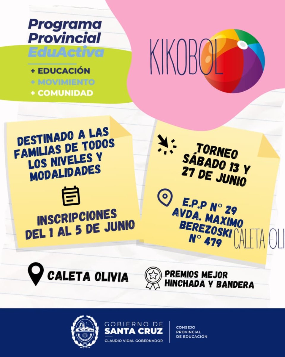 Educación invita a participar del Torneo de KikoBol en Caleta Olivia