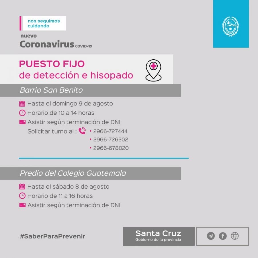 Río Gallegos: Los puestos de detección atenderán toda la semana