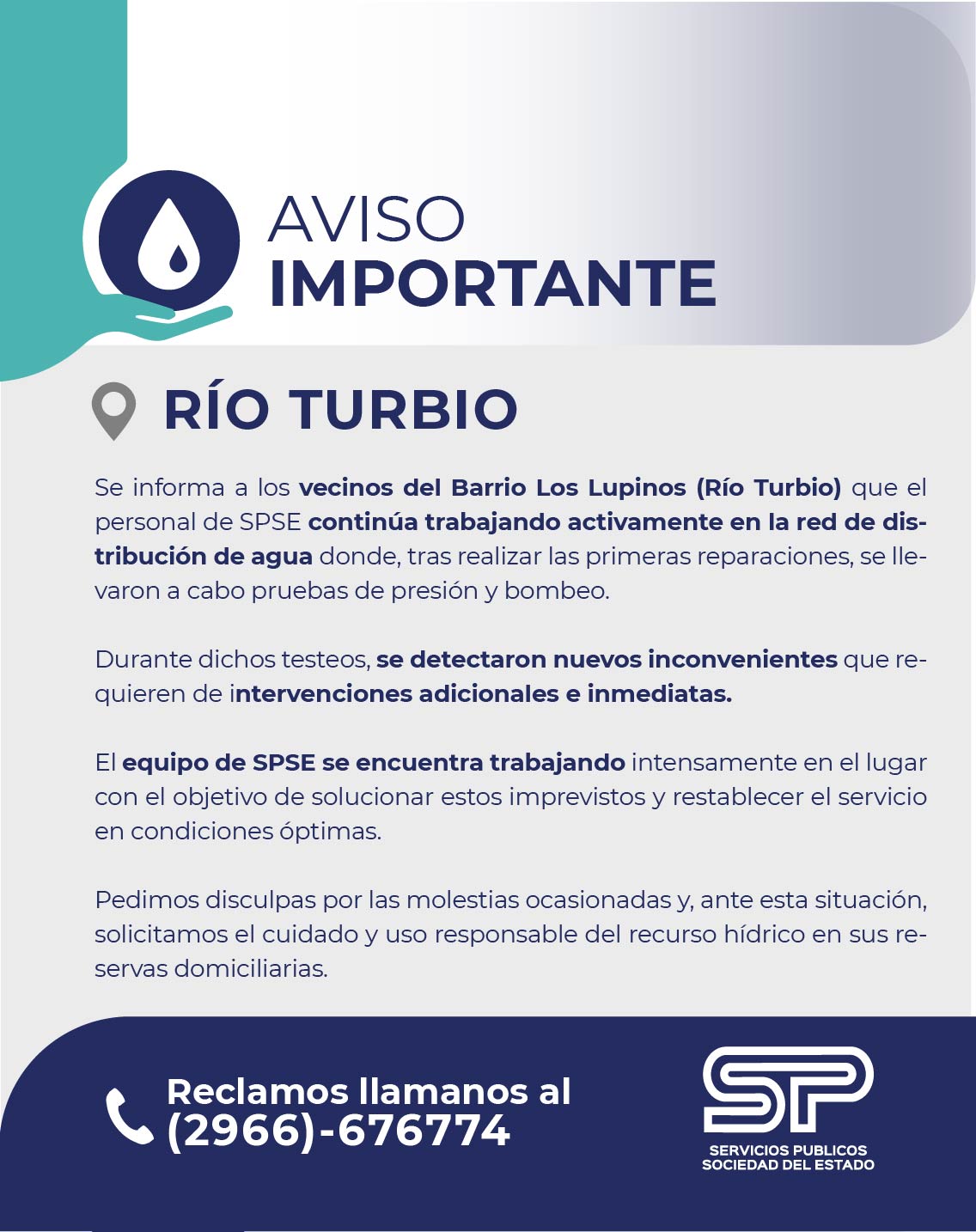 Servicios Públicos realiza trabajos de reparación en el Barrio Los Lupinos Río Turbio