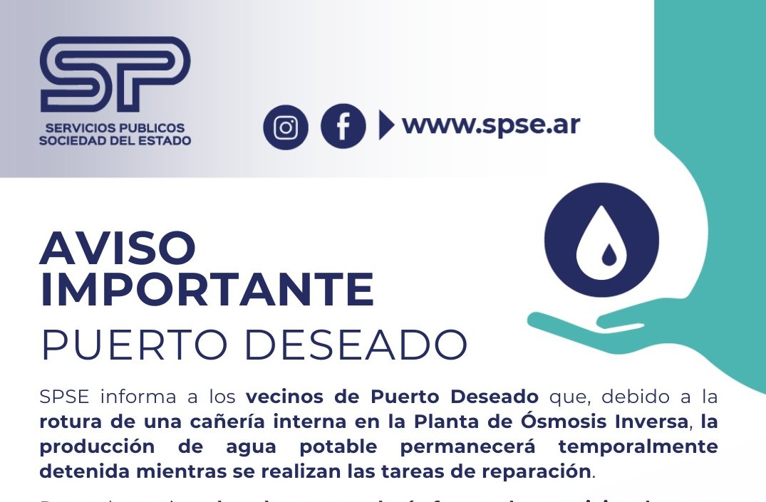 SPSE trabaja en la reparación de la Planta de Ósmosis Inversa de Puerto Deseado