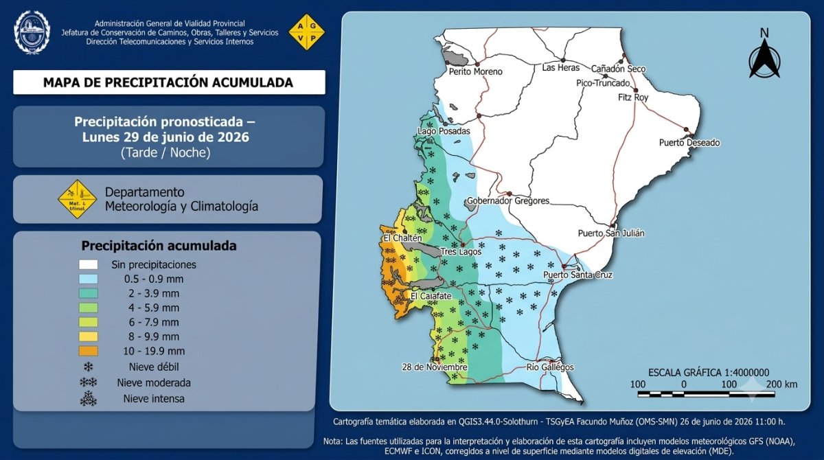 Alerta por frente frío: se esperan lluvias y fuertes nevadas en Santa Cruz
