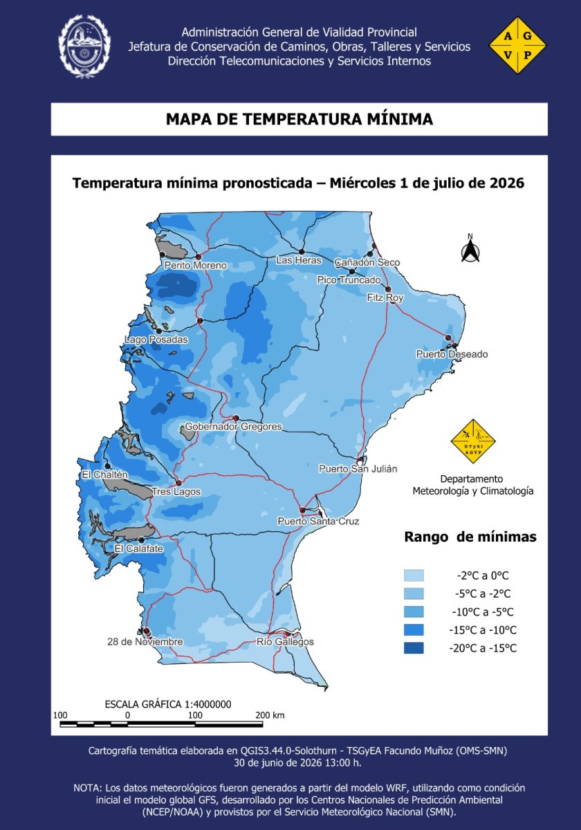 Anticipan bajas temperaturas y posibles nevadas durante los próximos días en Santa Cruz