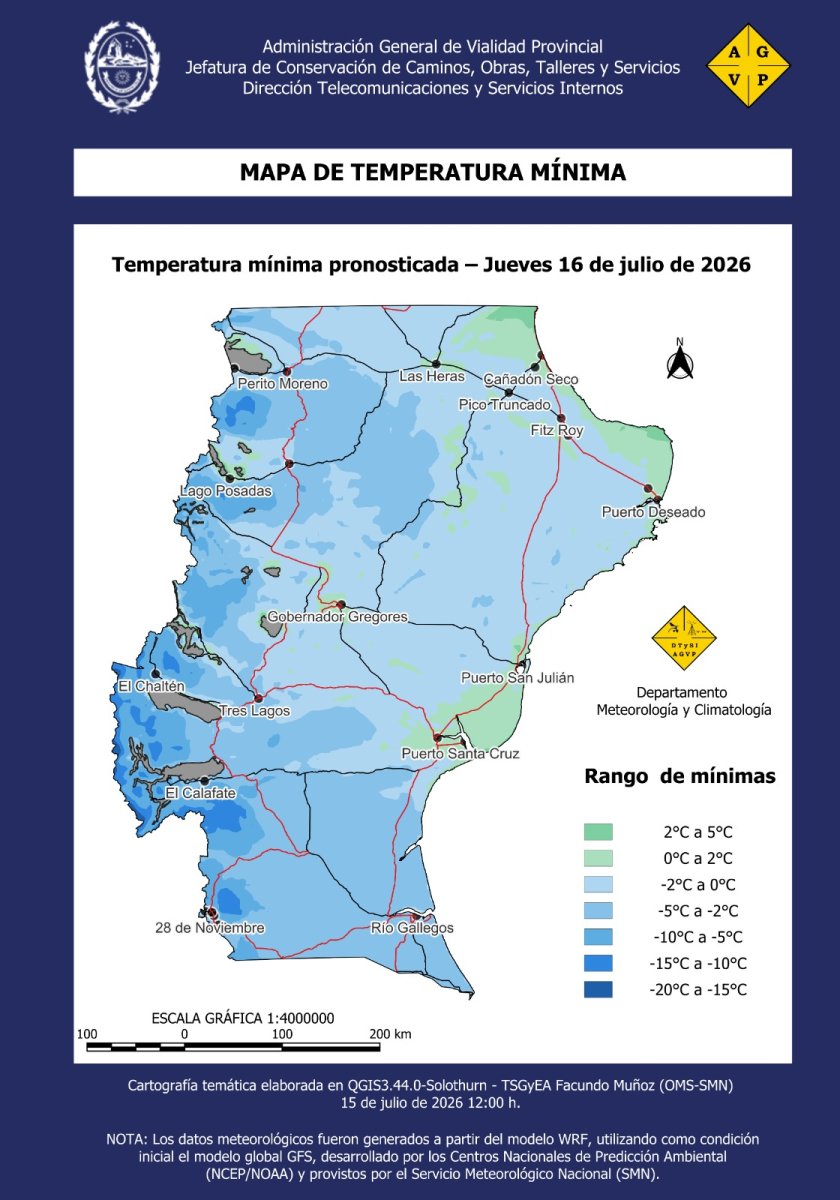 Vialidad Provincial emitió una alerta temprana por precipitaciones, nevadas y marcado descenso de la temperatura en gran parte de Santa Cruz