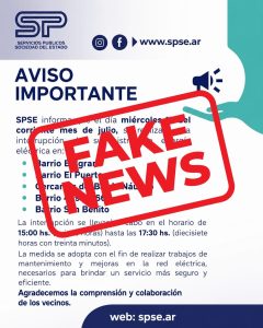 Servicios Públicos desmiente comunicados falsos sobre cortes de energía programados