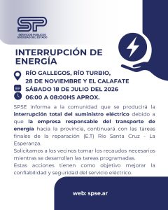 SPSE informa sobre trabajos de reparación en la E.T. Río Santa Cruz - La Esperanza