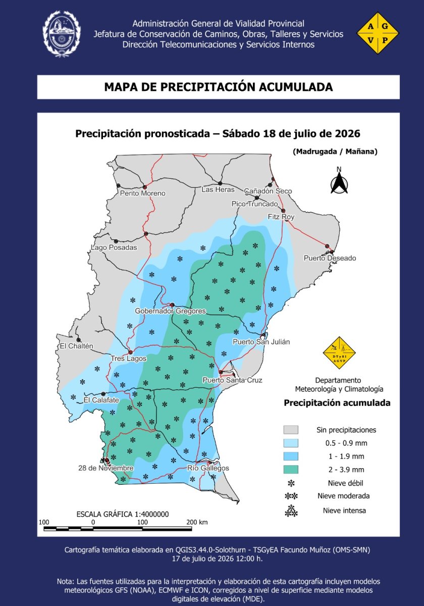 Vialidad Provincial alerta por precipitaciones en forma de nieve que afectarán al centro y sur provincial