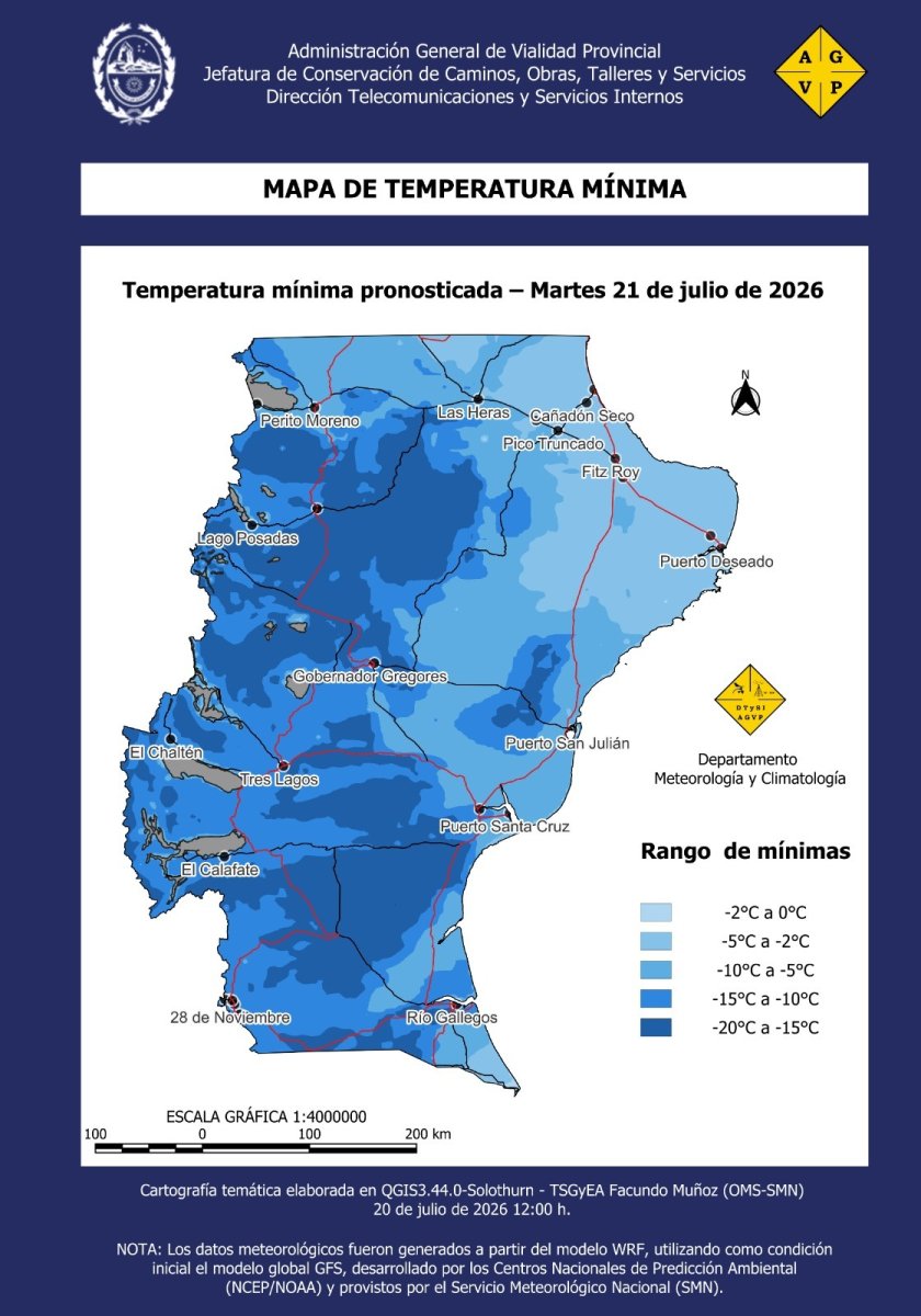 Santa Cruz enfrentará el evento de frío más intenso del año con nevadas abundantes y heladas severas