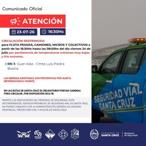 Santa Cruz activó un operativo preventivo en rutas y restringe la circulación 