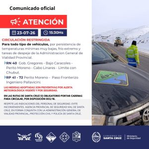 Santa Cruz activó un operativo preventivo en rutas y restringe la circulación 